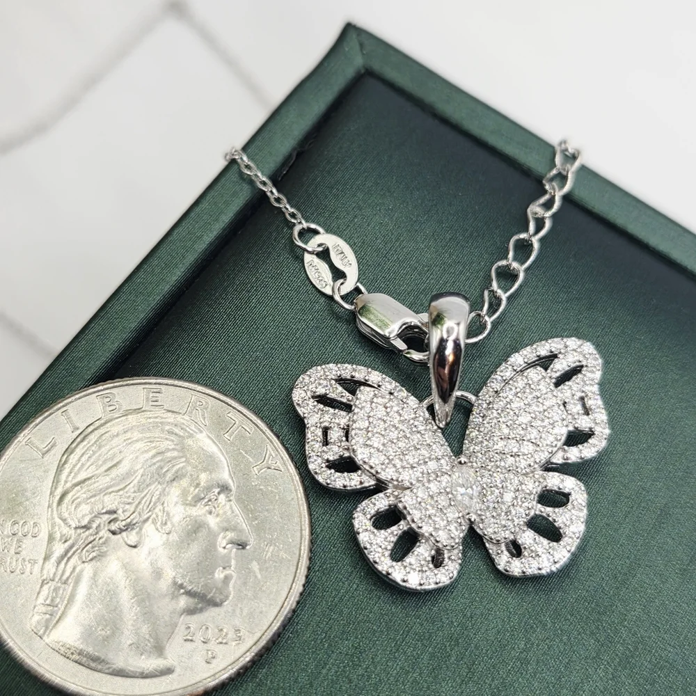 ✨ Moissanite Butterfly Necklace – 925 Sterling Silver (Italian Made) ✨